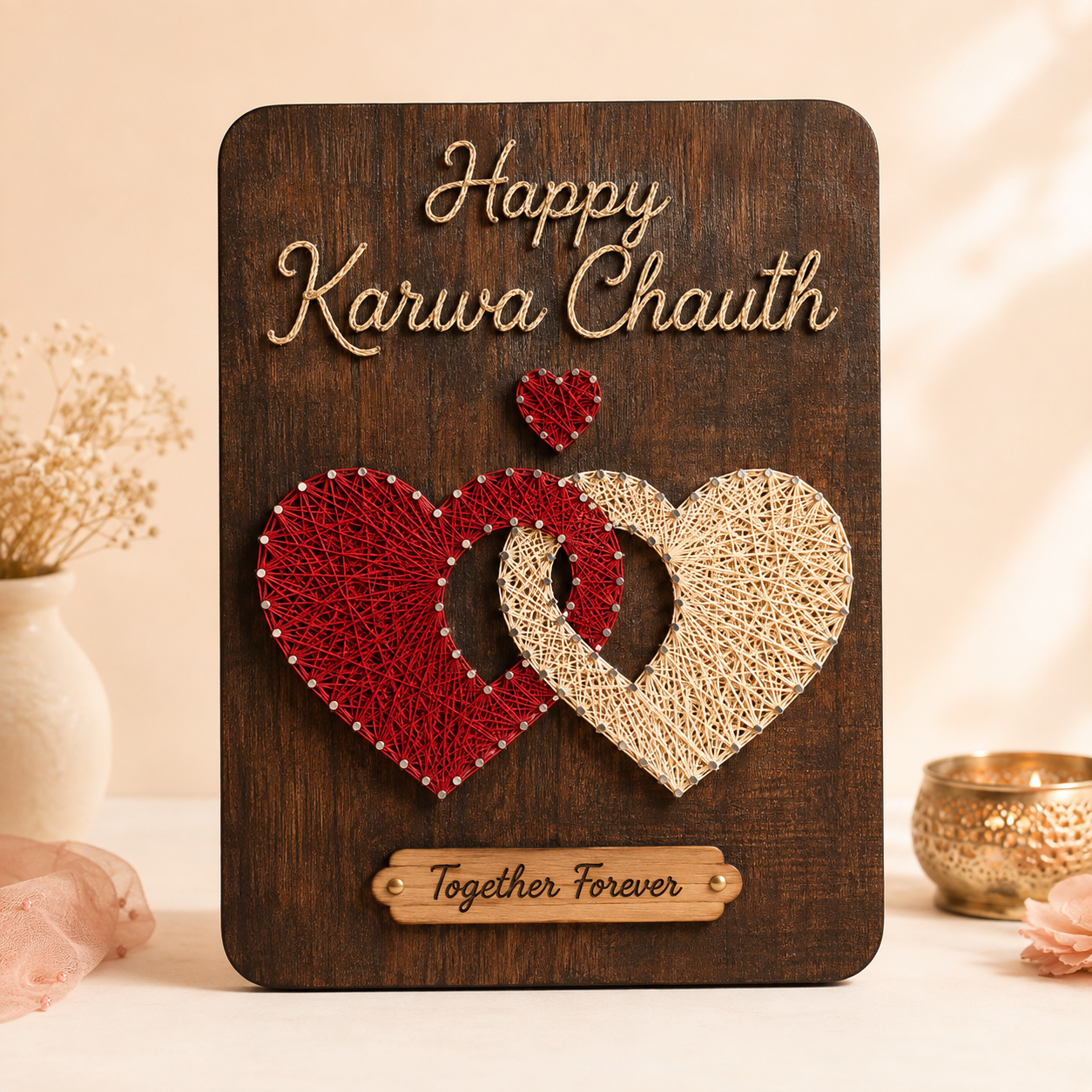 Knotted Hearts Karwa Chauth String Art Gift
