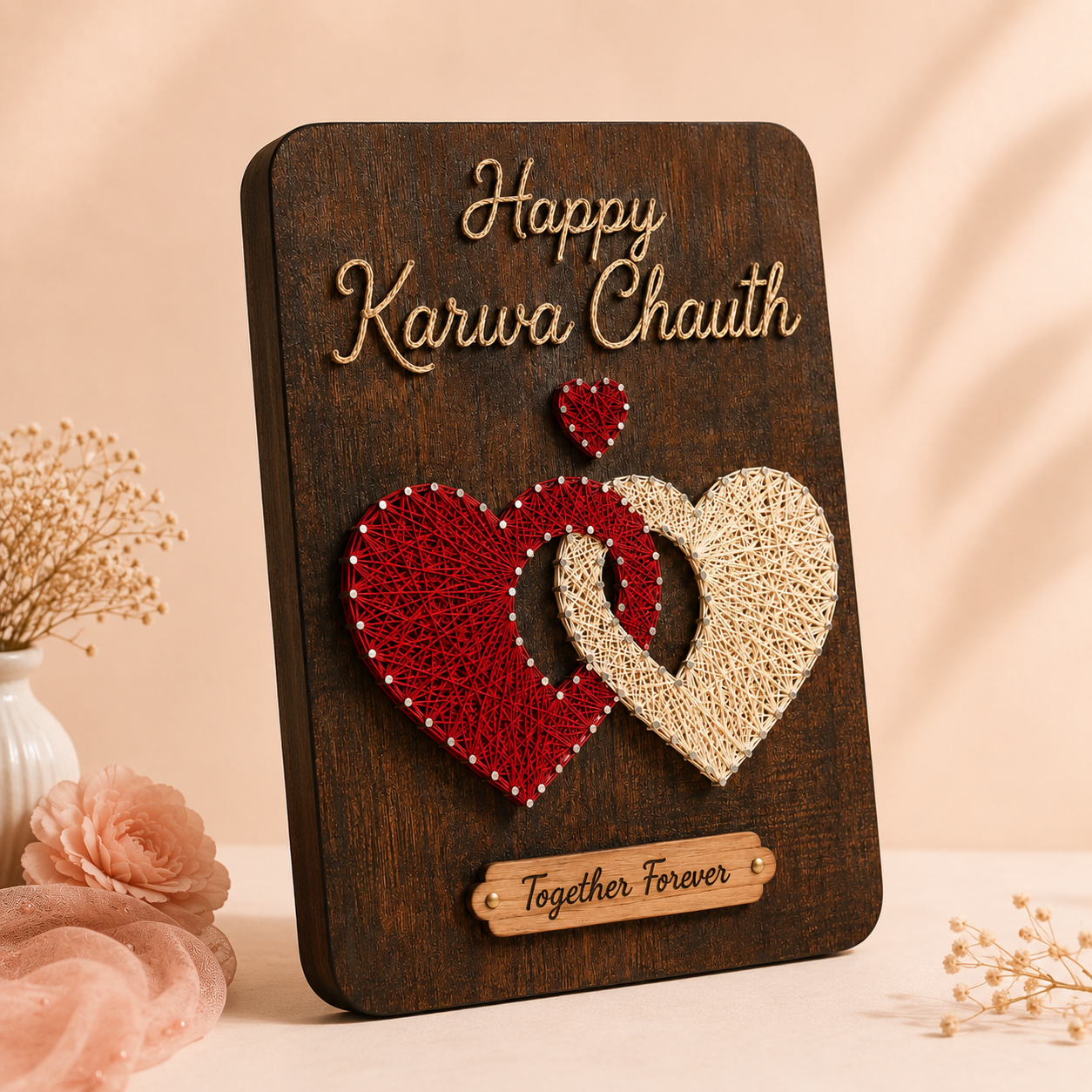 Knotted Hearts Karwa Chauth String Art Gift