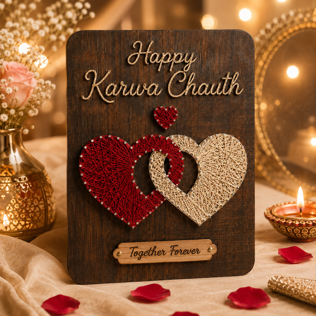Knotted Hearts Karwa Chauth String Art Gift