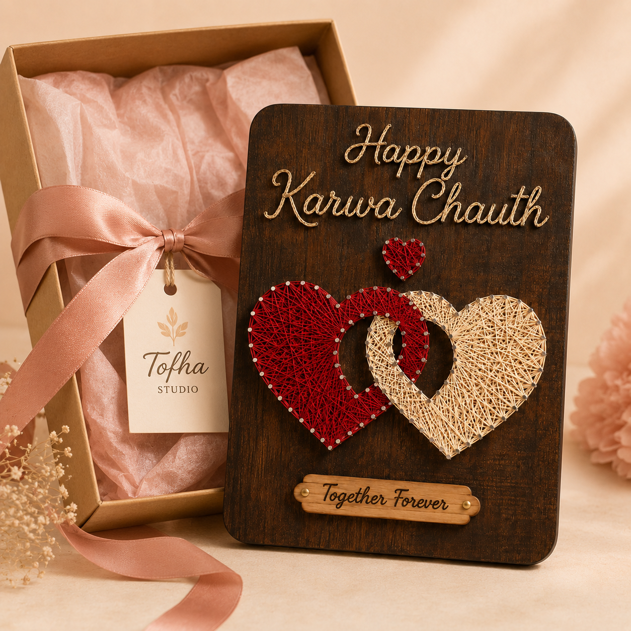 Knotted Hearts Karwa Chauth String Art Gift